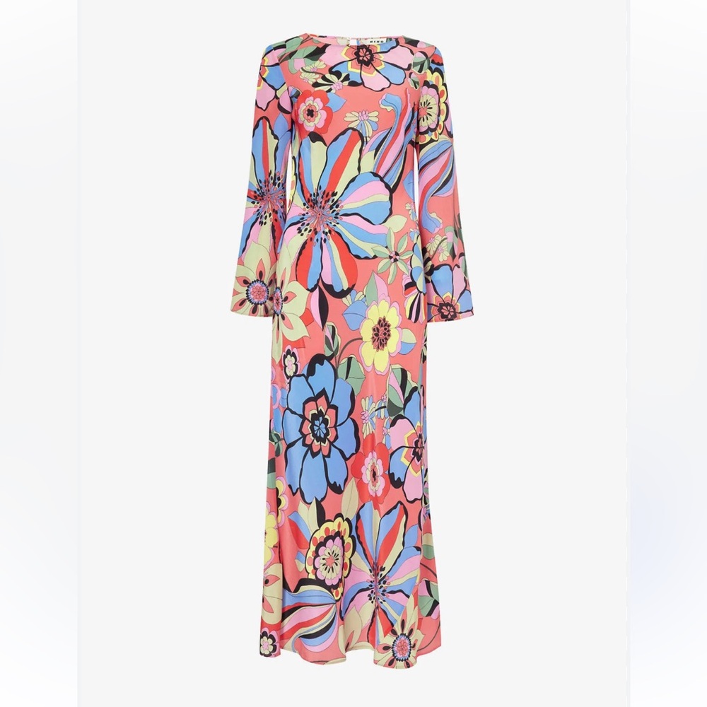 RIXO Alondra Floral-Print Silk Maxi Dress in the Miami Floral Tangerine print
